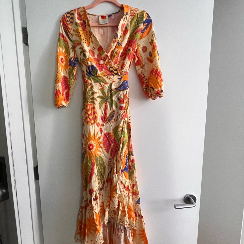 Anthropologie Farm Rio Long-Sleeve V-Neck Wrap Midi Dress